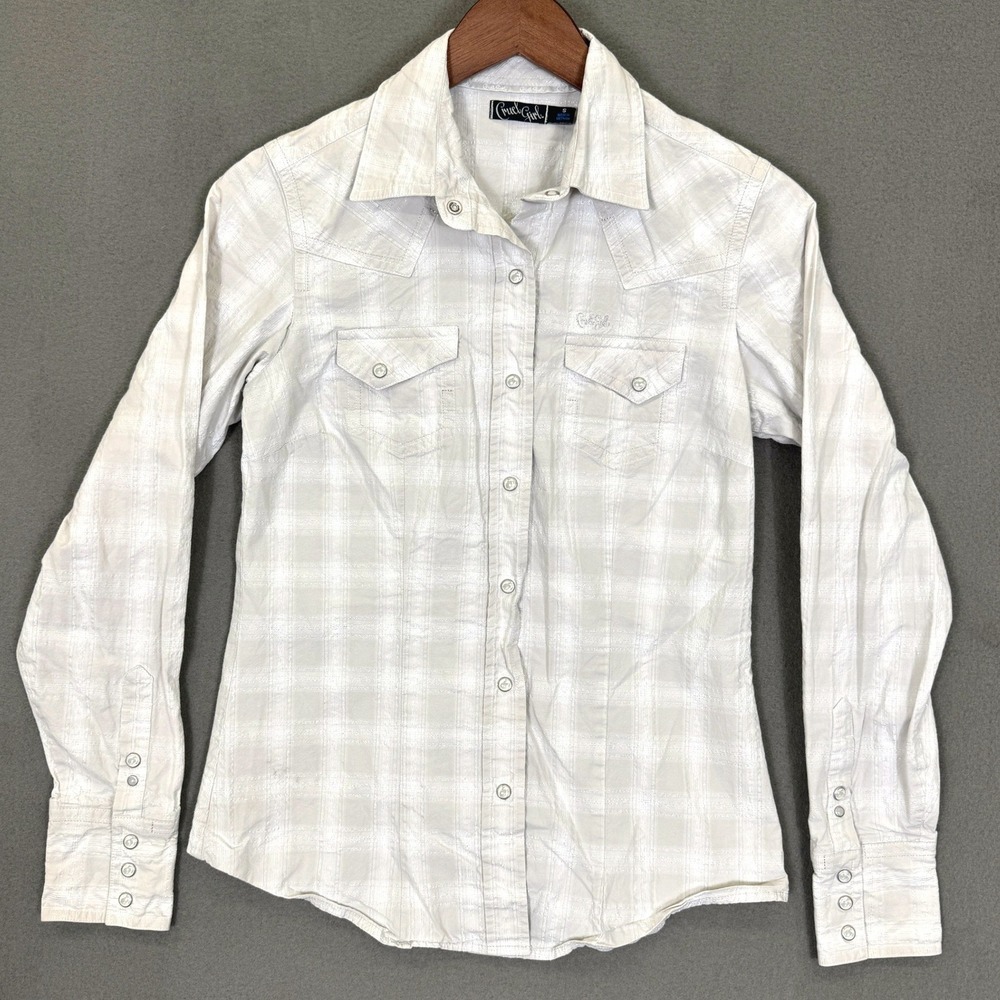 Cruel Girl Western Shirt Women S White Silver Plaid Lurex Snap Button Up Cowgirl